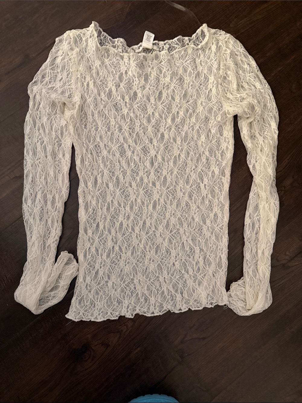 Full Tilt Sheer Lace Long-Sleeve Women's Top - White